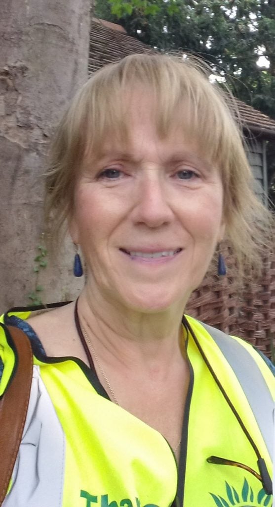 Tricia in high viz with Thanet Green Party logo