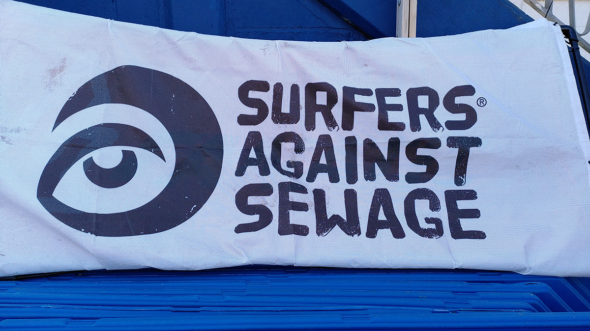 Banner from Big Paddle Out Protest at Viking Bay Broadstairs show